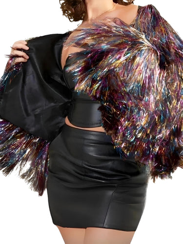 Women's Sparkly Fur Jacket Long Sleeve Tiered Coat -, Jackets , Drestiny , 10, 12, 14, 14W, 2, 4, 6, 8, Australia, Black, Blue, Burgundy, Coats, Gold, Jackets, New Zealand, Pink, Purple, Red, Silver, United Kingdom, United States , Drestiny , www.shopdrestiny.com